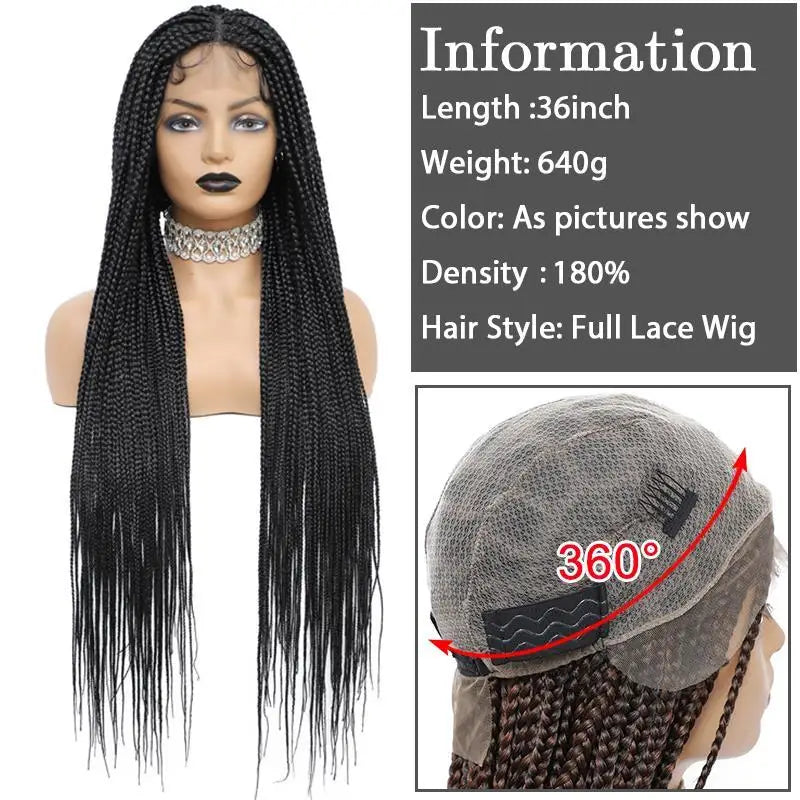 New Fashion Synthetic Braided Full Lace Human Hair Wig Women Knotless Box Braids African High Quality Glueless Wigs Braid Female