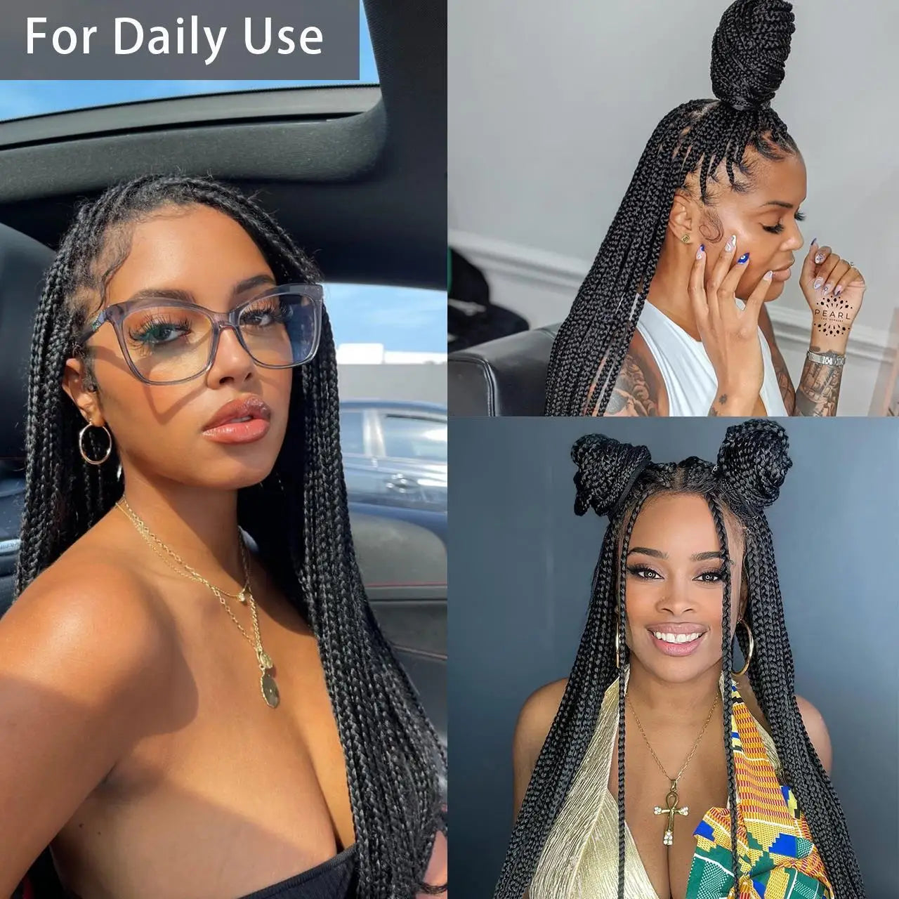 New Fashion Synthetic Braided Full Lace Human Hair Wig Women Knotless Box Braids African High Quality Glueless Wigs Braid Female